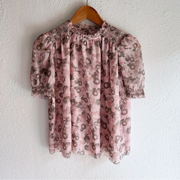 Aritzia Wilfred Wuthering Puff Sleeve Chiffon Blouse Pink/Bitter Sage 2XS NWT - Picture 1 of 5